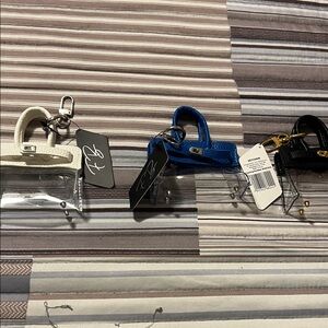 Mini Transparent Handbag Set with White, Blue, and Black Accents and keychains